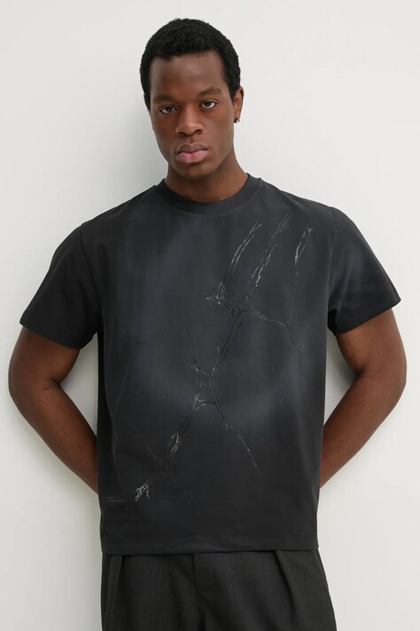 Heliot Emil t-shirt men’s gray color with a print PRESS25_M_09_129_BLK01
