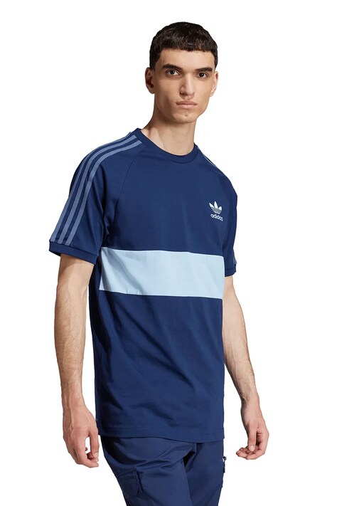 adidas Originals tricou din bumbac 3-Stripes Panel bărbați, culoarea bleumarin, cu imprimeu, JD4276