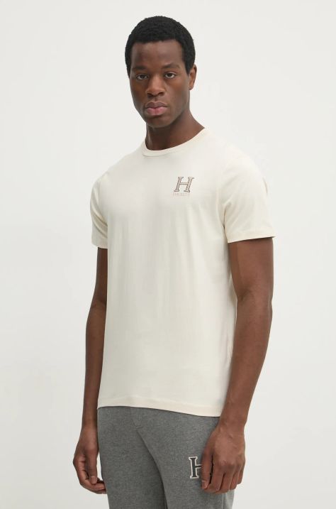 Hackett London t-shirt bawełniany męski kolor beżowy z aplikacją HM500858