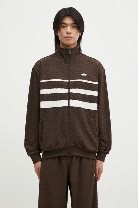 adidas Originals bluză Q12 Monogram Tee bărbați, culoarea maro, cu imprimeu, JP4419