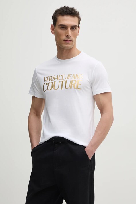 Versace Jeans Couture pamut póló fehér, férfi, nyomott mintás, 78GAHT05 CJ00T