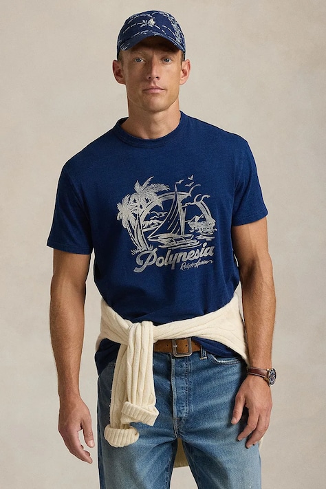 Polo Ralph Lauren cotton t-shirt Short Sleeve men’s navy blue color with a print 710958249