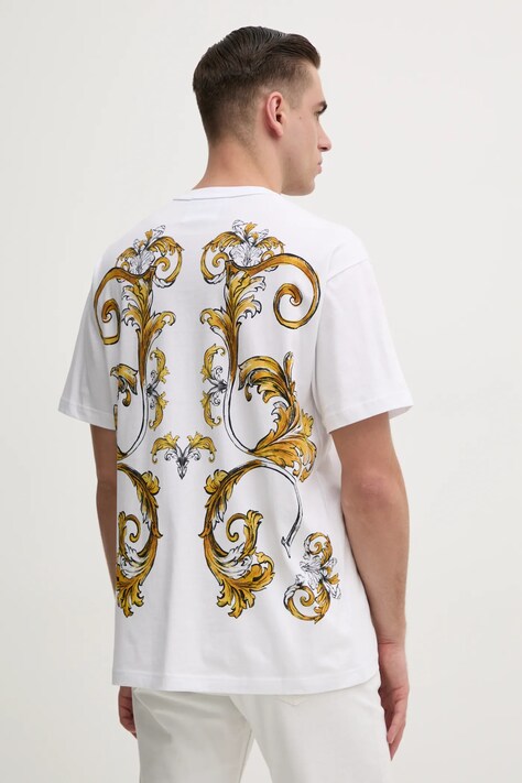 Versace Jeans Couture tricou din bumbac barbati, culoarea alb, cu imprimeu, 78GAH6RB JS462