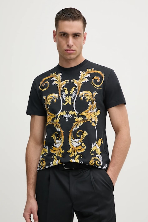 Хлопковая футболка Versace Jeans Couture мужская цвет чёрный узорная 78GAH6SB JS461