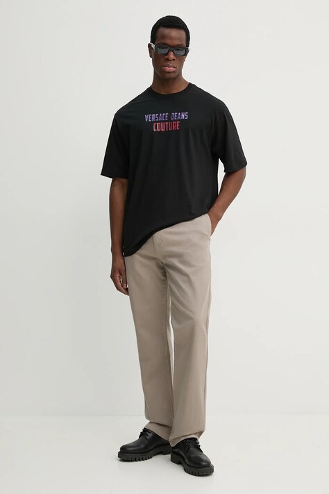 Бавовняна футболка Versace Jeans Couture — SS25-TSM0J3, чорний — фото 2