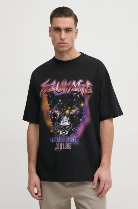 Versace Jeans Couture t-shirt bawełniany męski kolor czarny wzorzysty 78GAHC04 CJ01C