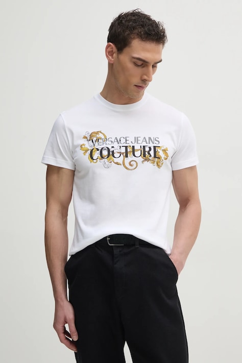 Бавовняна футболка Versace Jeans Couture чоловіча колір білий з принтом 78GAHC05 CJ01C