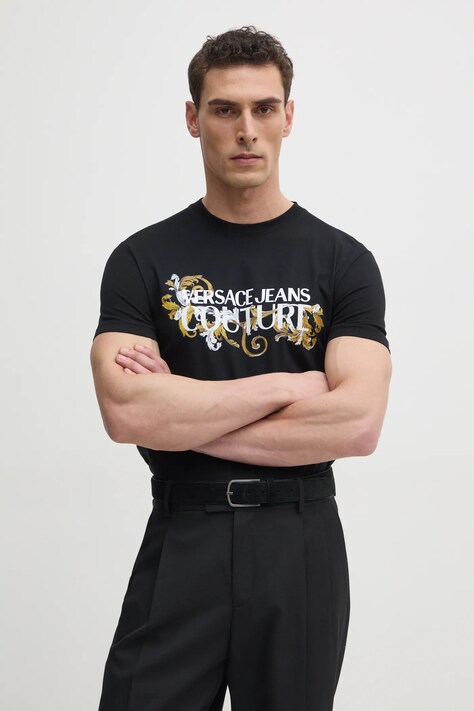 Bavlněné tričko Versace Jeans Couture černá barva, s potiskem, 78GAHC05 CJ01C