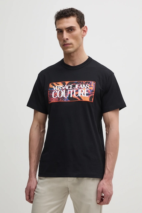 Versace Jeans Couture t-shirt bawełniany męski kolor czarny z nadrukiem 78GAHE04 CJ00E