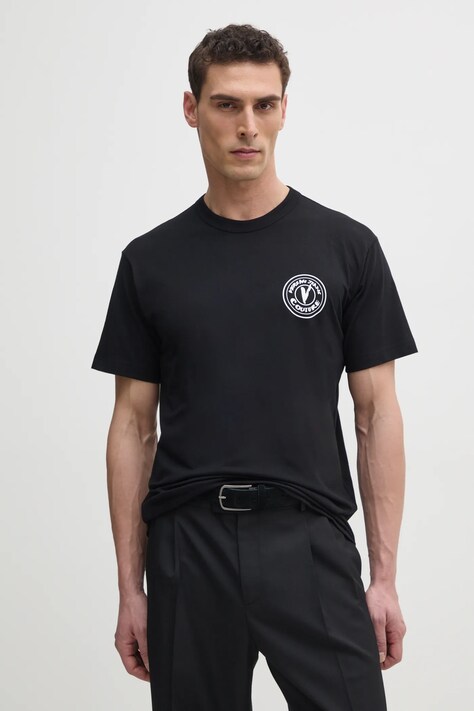 Bavlněné tričko Versace Jeans Couture černá barva, s potiskem, 78GAHE07 CJ00E