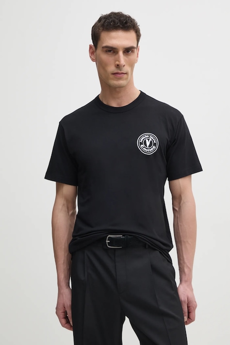 Бавовняна футболка Versace Jeans Couture чоловіча колір чорний з принтом 78GAHE07 CJ00E