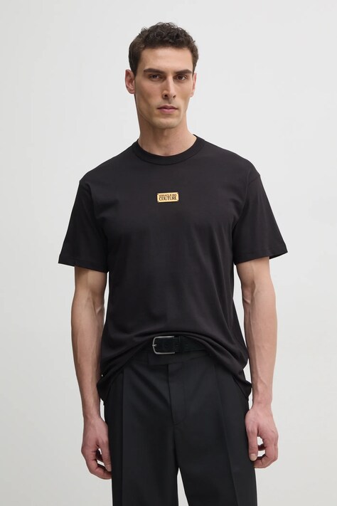 Versace Jeans Couture tricou din bumbac barbati, culoarea negru, cu imprimeu, 78GAHT08 CJ00T