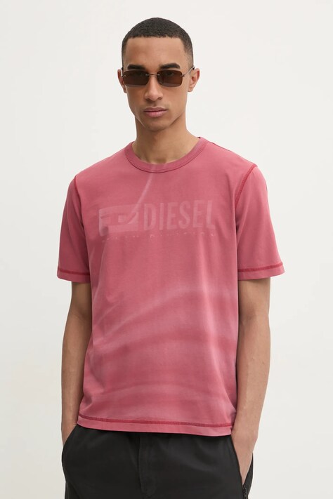 Diesel tricou T-ADJUST-R13 T-SHIRT barbati, culoarea roz, cu imprimeu, A16428.0LJBS