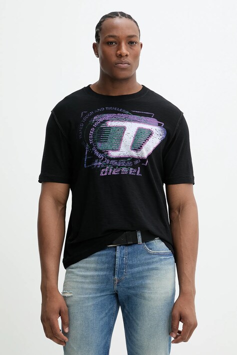 Хлопковая футболка Diesel T-ADJUST-R11 T-SHIRT мужская цвет чёрный с принтом A16430.0QKAP