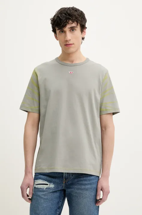 Diesel pamut póló T-ADJUST-R23 T-SHIRT zöld, férfi, mintás, A16614.0QLAA