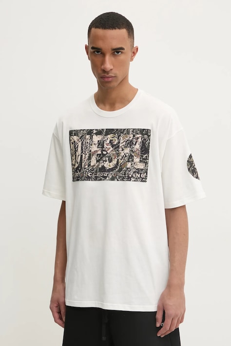 Diesel tricou T-BOXT-R22 T-SHIRT barbati, culoarea bej, cu imprimeu, A17613.0AGRI