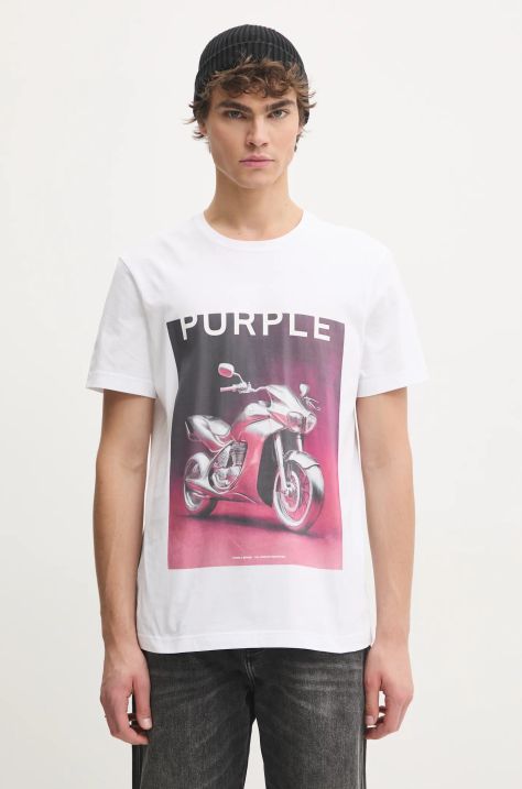 Bavlněné tričko PURPLE BRAND CLEAN JERSEY SS TEE bílá barva, s potiskem, P109-CBAC125