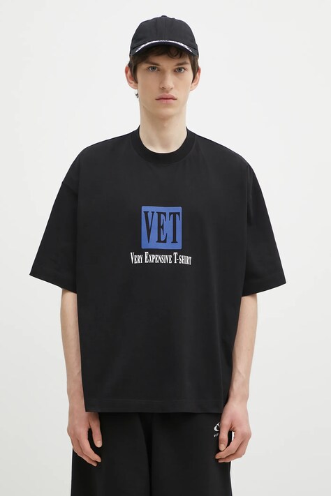 VETEMENTS t-shirt bawełniany Vet Cropped Cropped Boxy męski kolor czarny z nadrukiem UA66TR685B