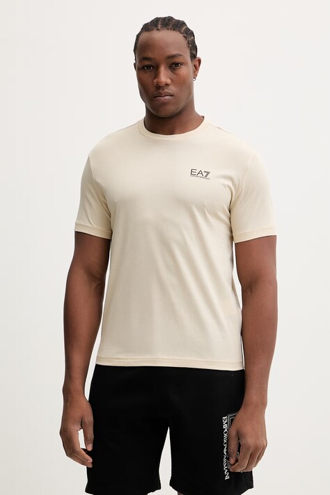 EA7 Emporio Armani t-shirt bawełniany męski kolor beżowy z nadrukiem AF10375.7M000567