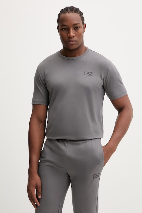 Bavlněné tričko EA7 Emporio Armani pánské, šedá barva, s potiskem, AF10375.7M000567