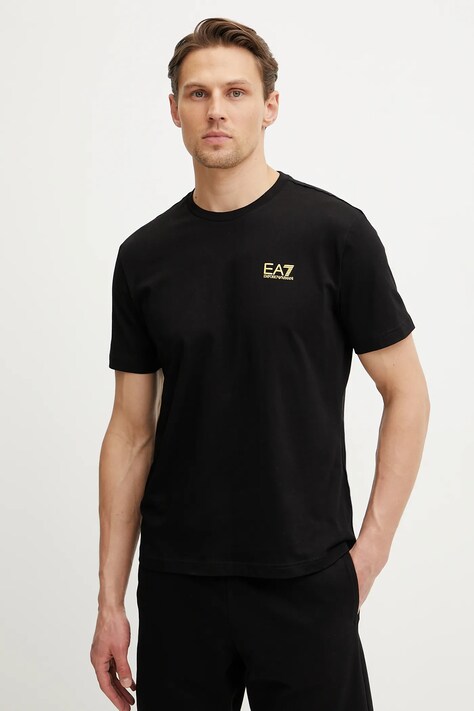Bavlněné tričko EA7 Emporio Armani černá barva, s potiskem, AF10375.7M000567
