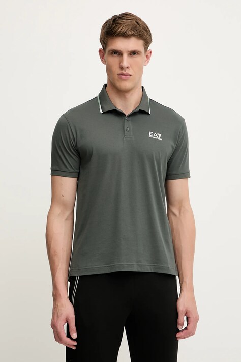 Bavlnené polo tričko EA7 Emporio Armani zelená farba, jednofarebné, AF10375.7M000277