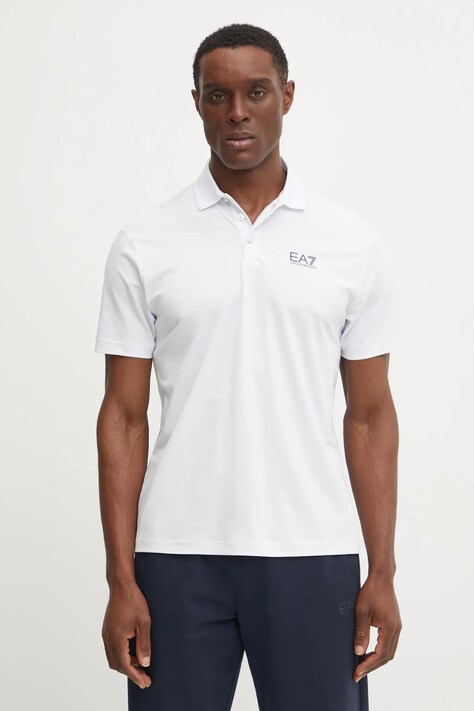 Polo tričko EA7 Emporio Armani pánske, biela farba, s potlačou, AF13530.7M000180