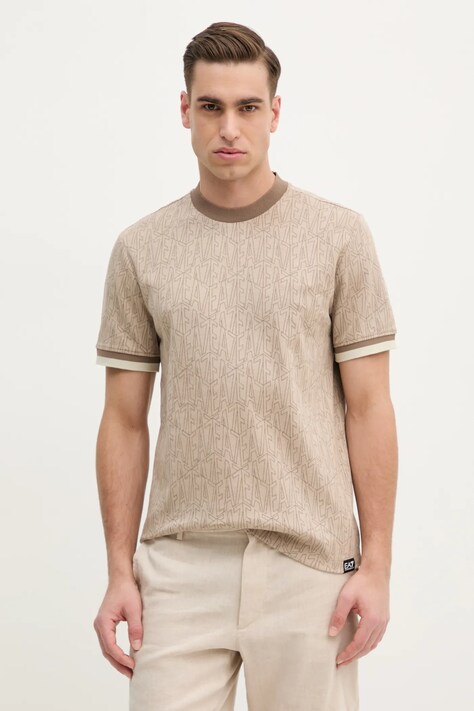 Tričko EA7 Emporio Armani pánske, béžová farba, vzorované, AF13960.7M000099