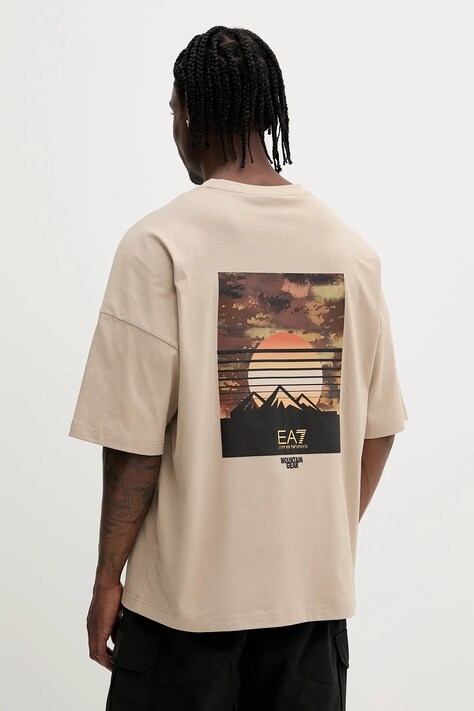 Pamučna majica EA7 Emporio Armani boja: bež, s tiskom, AF12874.7M000081
