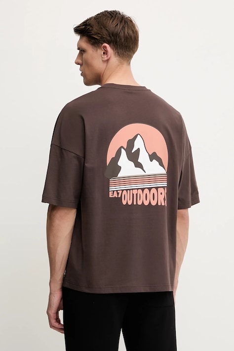 Βαμβακερό μπλουζάκι EA7 Emporio Armani ανδρικό, χρώμα: καφέ, AF12874.7M000081