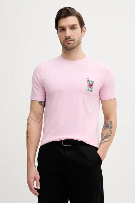 Lindbergh tricou din bumbac barbati, culoarea roz, cu imprimeu, 30-400235