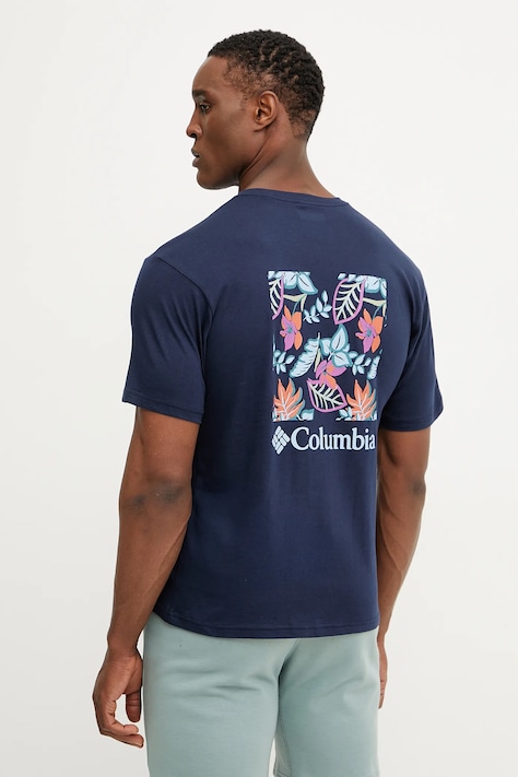 Columbia t-shirt bawełniany North Cascades męski kolor granatowy z nadrukiem 1834041.
