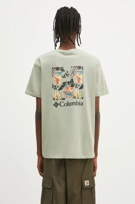 Columbia cotton t-shirt North Cascades men’s green color with a print 1834041.