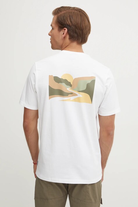 Columbia tricou din bumbac Explorers Canyon barbati, culoarea alb, cu imprimeu, 2036451.