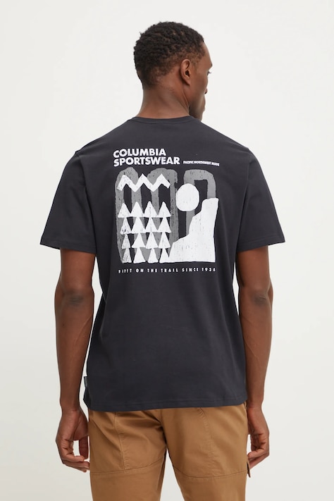 Бавовняна футболка Columbia Explorers Canyon чоловіча колір чорний з принтом 2036451.