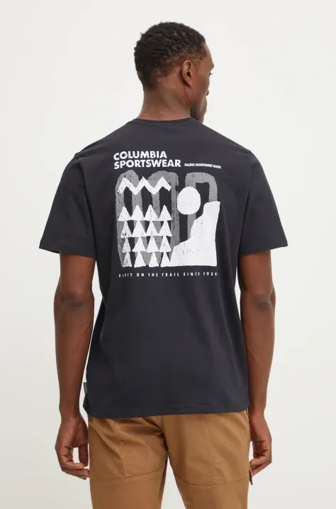 Columbia cotton t-shirt Explorers Canyon men’s black color with a print 2036451.