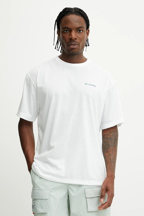 Columbia t-shirt sportowy Cedar Trail męski kolor biały z nadrukiem 2120381