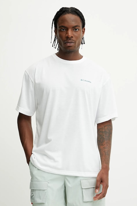 Columbia t-shirt sportowy Cedar Trail męski kolor biały z nadrukiem 2120381