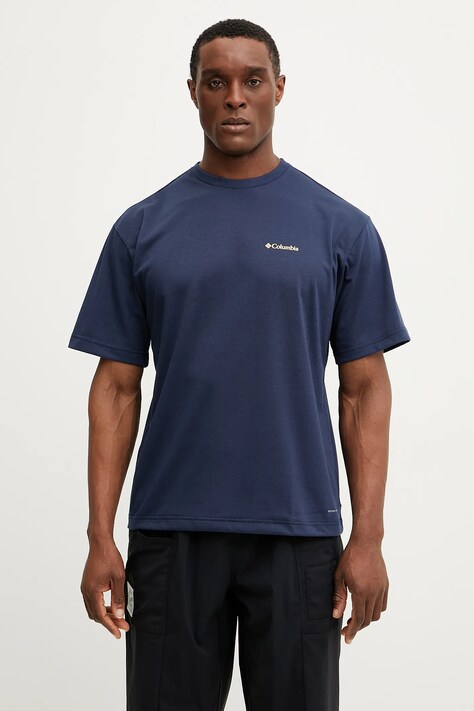 Columbia tricou sport Cedar Trail barbati, culoarea albastru marin, cu imprimeu, 2120381