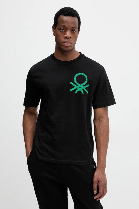 Бавовняна футболка United Colors of Benetton чоловіча колір чорний з принтом 3BL0U10A2