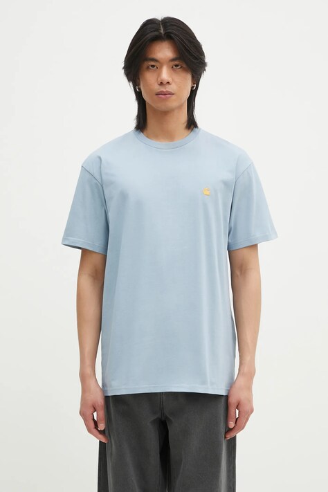 Бавовняна футболка Carhartt WIP Chase чоловіча колір бірюзовий з аплікацією I026391.2MYXX