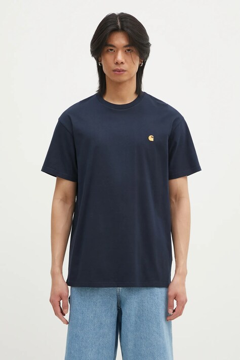 Carhartt WIP tricou din bumbac Chase barbati, culoarea albastru marin, neted, I026391.2MZXX