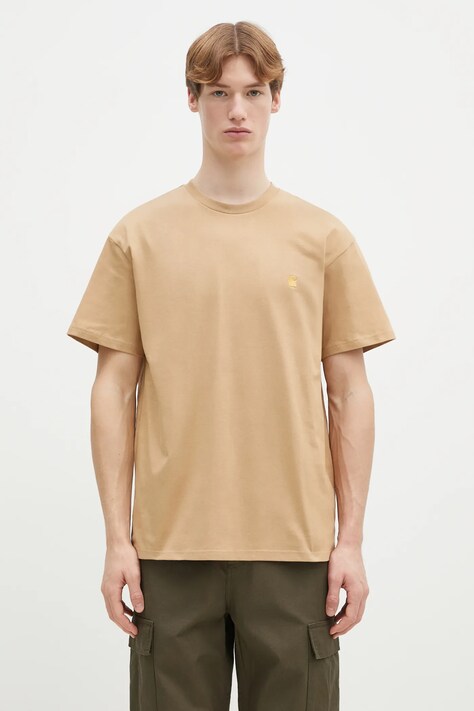 Бавовняна футболка Carhartt WIP Chase чоловіча колір бежевий однотонна I026391.2N1XX