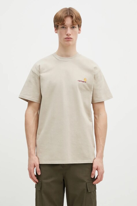 Carhartt WIP tricou din bumbac American Script bărbați, culoarea bej, uni, I029956.2LPXX