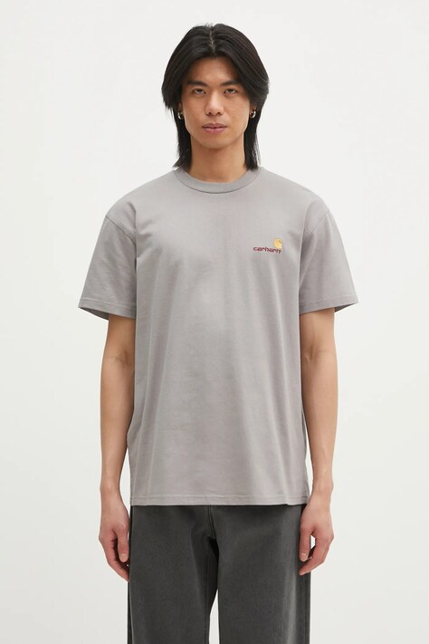 Бавовняна футболка Carhartt WIP American Script чоловіча колір сірий з аплікацією I029956.2LRXX