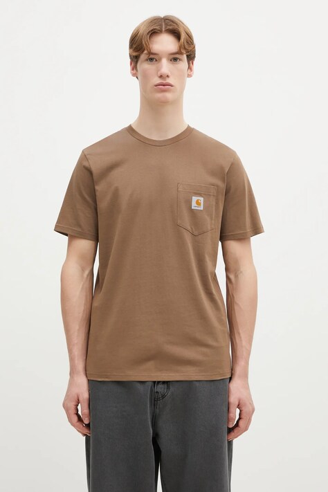 Бавовняна футболка Carhartt WIP Pocket чоловіча колір коричневий однотонна I030434.2LTXX