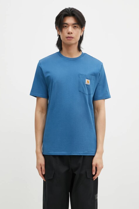Хлопковая футболка Carhartt WIP Pocket мужская цвет синий однотонная I030434.2LZXX
