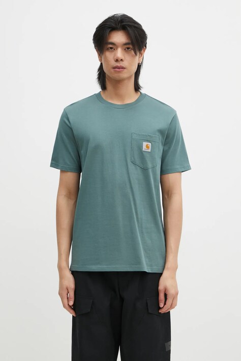 Carhartt WIP tricou din bumbac Pocket bărbați, culoarea verde, cu imprimeu, I030434.2M2XX