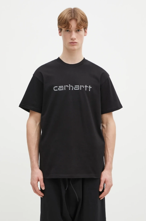 Памучна тениска Carhartt WIP Rivet Script в черно с принт I034396.89XX