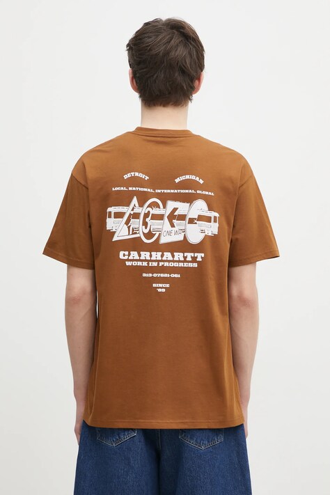 Хлопковая футболка Carhartt WIP Runaway мужская цвет коричневый с принтом I034409.2IQXX